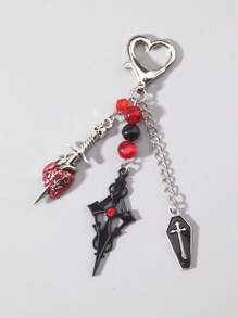 ROMWE Goth 哥特式十字架黑色串珠吊坠、钥匙链、手机壳吊饰、包包吊饰、男女通用礼物、万圣节 - 黑色 - 查看 3