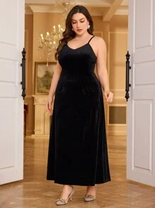 Modelyn 2pcs Plus Size Women Style Velvet Jacket With Suspenders, Elegant Work Daily Outfit With Decorative Buttons And Fake Pockets 2 Pieces Set - Black - View 5