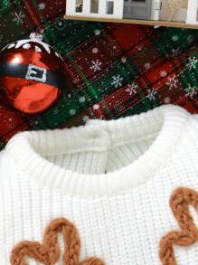 SHEIN Bộ đồ liền thân trùm đầu dệt kim dài tay dễ thương nửa xanh nửa trắng cho bé trai, thoải mái & mềm mại, thích hợp mặc hàng ngày, đi chơi, du lịch, ngày lễ, ở nhà, nhà trẻ & vui chơi, cho Giáng sinh - Xanh và trắng - Xem 4