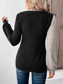 SHEIN LUNE Áo thun tay dài họa tiết chắp vá thường ngày dành cho nữ, thích hợp cho các ngày lễ mùa thu/đông Áo thun họa tiết dành cho nữ mùa xuân - Nhiều màu - Xem 2