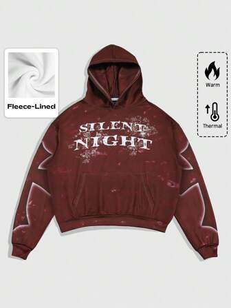 Goth Sudadera con capucha informal para hombres con estampado de letras y bolsillos, sudadera de manga larga