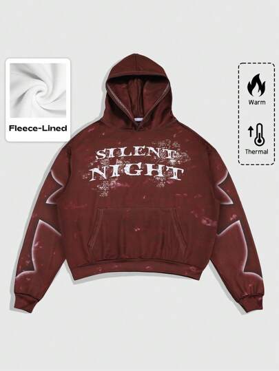 Goth Men's Letter Print Casual Hoodie With Pockets, Long Sleeve Sweatshirt