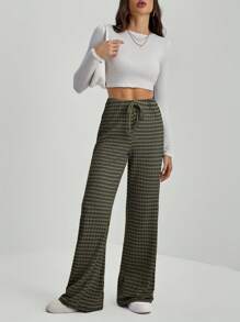 SHEIN Tall Quần dài phong cách ngày lễ thường ngày in họa tiết sọc dành cho nữ - xanh quân đội - Xem 8