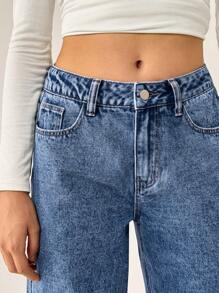 Forever 21 Jeans droits polyvalents casual de couleur unie pour femmes - Bleu azur - Voir 6