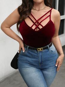SHEIN LUNE Áo ba lỗ thời trang tối giản cỡ lớn mặc hàng ngày khi đi chơi Lễ Tạ ơn cho phụ nữ năm mới cho phụ nữ Áo rave mùa đông, cho mùa hè - Màu Đỏ Sâu - Xem 1