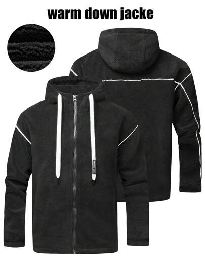 Manfinity Sport Corelite 男友风男士拉链连帽夹克，带抽绳，秋季保暖羽绒服，男士冬季时尚新款保暖外套，带口袋、拉链，面料舒适，适合日常生活、工作、旅行、跑步、休闲、办公室、健身、户外活动穿着。