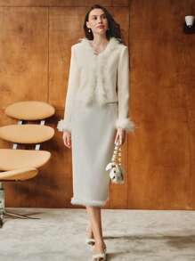 MOTF PREMIUM WOOL CONTRAST FUZZY TRIM COAT - Apricot - View 6