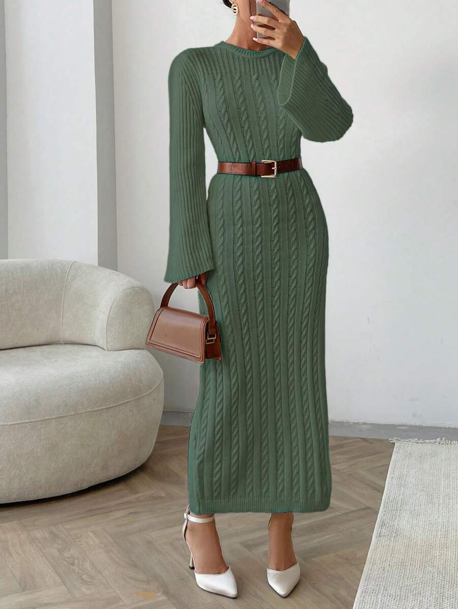 EURMUSE Vestido suéter con patrón de cable para otoño e invierno - verde menta - Ver 1