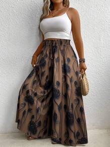 EMERY ROSE 大码阔腿裤，日常休闲装，简约风格 - 咖啡棕 - 查看 1