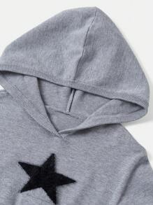 Robe pull à capuche avec taille resserrée et motif pentagramme, manches longues, convient pour l'école, les sorties décontractées et les fêtes, automne/hiver