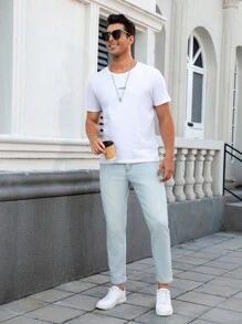 Manfinity Homme Jeans casuales de pierna recta y ajuste relajado para hombres con bolsillos