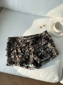 SHEIN EZwear Women's Summer Western Wear Women New Multi-Layered Ruffle Hem Low Waist Y2K Concert Outing Printed Ruffle Shorts,Suitable For Music Festival Wear - Multicolor - View 3