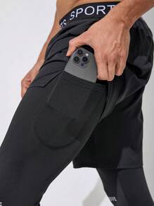 Manfinity Running Quần short thể thao 2 trong 1 có túi dán chữ Boyfriend Style dành cho nam - màu đen - Xem 6