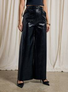 AiiRZ Faux Crocodile Leather Tailored Wide Leg Trouser