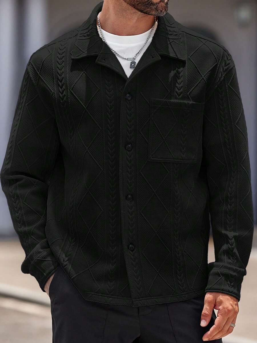 Manfinity VCAY Men's Knitted Casual Loose Batwing Collar Shacket, Suitable For Spring & Autumn - Black - View 1