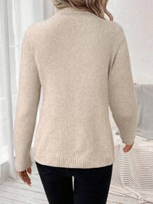 SHEIN LUNE Winter Sweater Holiday Women Outfits,3D Flower Decor V-Neck Casual Loose Fit Pullover Sweater