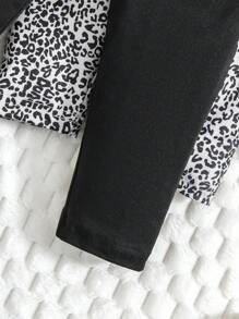 Baby Mädchen 2er Pack einfarbige & Leoprint Leggings, Lässig & Bequem - Schwarz - Übersicht 3