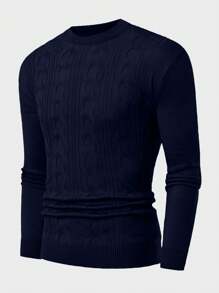 RueChic Men's Classic Cable Knit Sweater, Slim Fit - Navy Blue - View 4