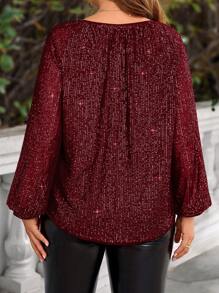 EMERY ROSE Plus Size Women Christmas Sequin Embroidered Blouse