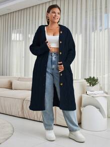 EURMUSE Blusa casual de talla grande de manga larga con botones delanteros de unicolor, para uso diario, para el invierno - Negro - Ver 1