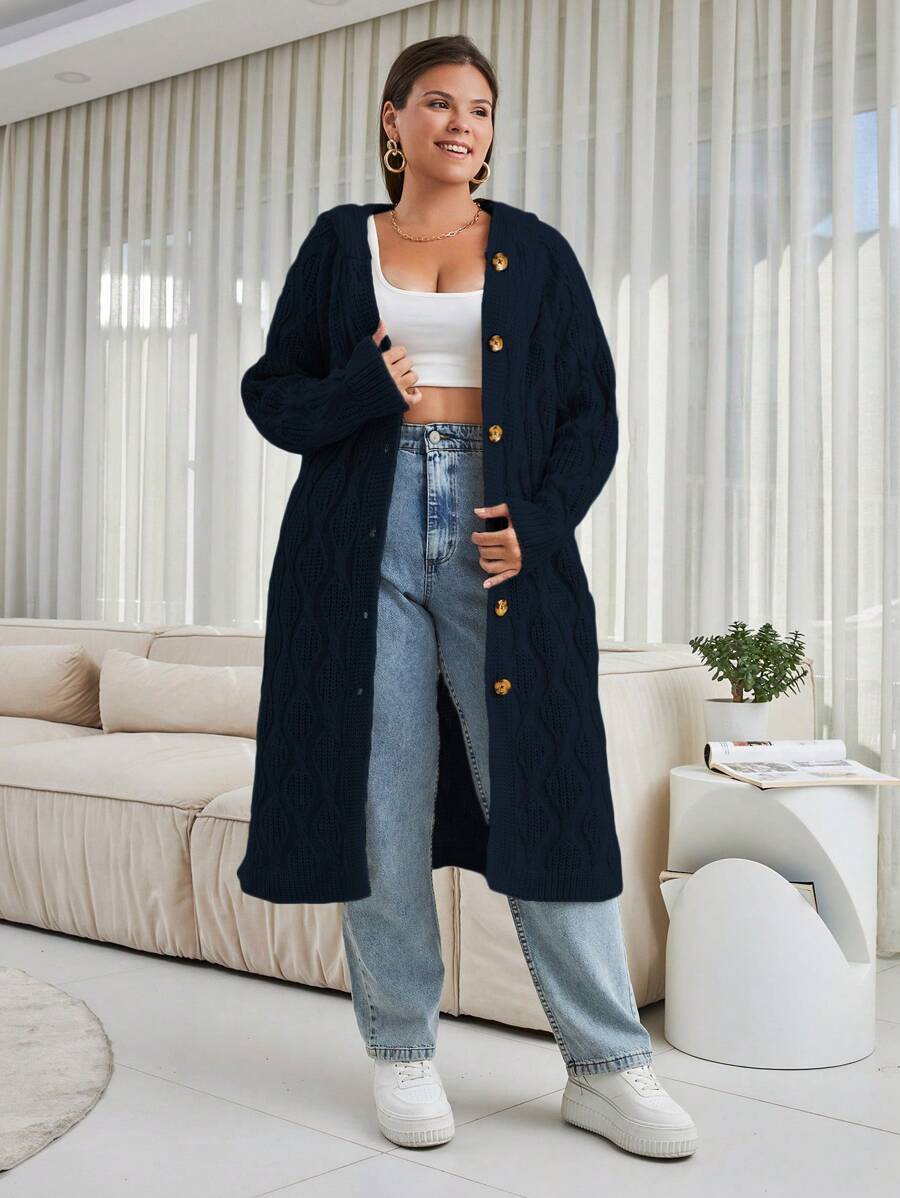 EURMUSE Blusa casual de talla grande de manga larga con botones delanteros de unicolor, para uso diario, para el invierno - Negro - Ver 1