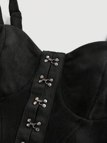 SHEIN MOD 女式复古黑色交叉吊带吊带背心，外出装，束身衣上衣，返校装，秋季女装，女式复古服装，90 年代秋季上衣，乡村风上衣，修身上衣，单身派对，狂欢节，女式束身衣上衣，音乐会女装 - 黑色 - 查看 4