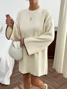 EURMUSE Pullover Bege Long Sweater With Hem And Sleeve Detail+320 - Beige - View 4