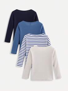 SHEIN 4 pezzi/confezione Magliette a maniche lunghe e collo rotondo per bambini maschi, confezione con combinazioni di più colori