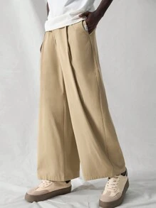 Manfinity VCAY 男士梭织时尚休闲宽松高腰直筒裤 - 卡其色 - 查看 3