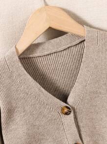 Sparklyn Tween Girls' Solid Color Minimalist Casual Cardigan For Everyday Wear - Khaki - View 3