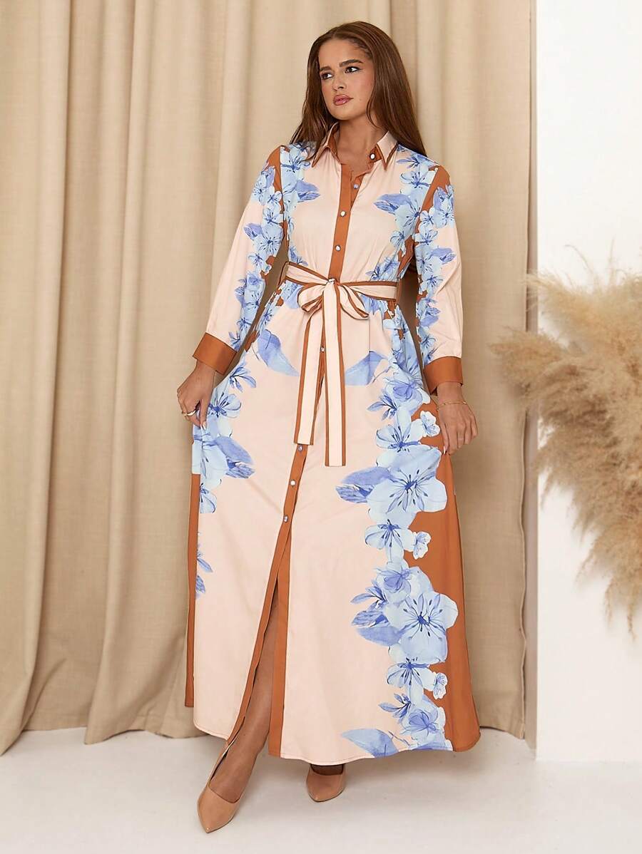SHEIN Clasi Women's Floral Print Maxi Elegant Romantic Vintage Dress, For Autumn - Multicolor - View 1