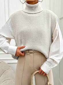 RueChic Plus Size Women Solid Color Golf Loose Casual Sweter Kamizelka Jesień/Zima