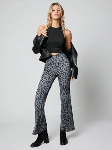 SHEIN EZwear 女士瑜伽豹纹交叉腰紧身喇叭裤