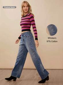 WESTFADE Premium Denim Mid Rise 97% Cotton Straight Leg Jeans