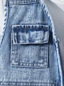 SHEIN Young Boy Casual Tooling Jean Vest & Denim Shorts Denim Outfit