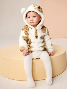 SHEIN Baby Boy Winter Casual Cute Bear Hoodie With Fluffy Ears Thick Warm Bodysuit, Suitable For Outdoor Play, Birthday, Home Comfort - Multicolor - View 1