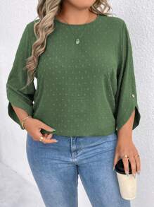 SHEIN LUNE 大码冬季长袖宽松圆领休闲衬衫 - 綠色 - 查看 5