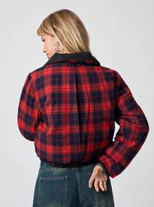 SHEIN EZwear 法式纯色短款夹棉黑色休闲外套 - 黑色 - 查看 2