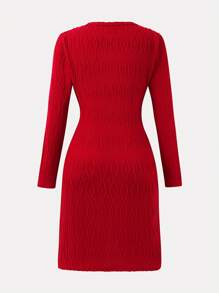 SHEIN Tween Girl Elegant Lace Trim Fitted Dress, Perfect For Casual And Formal Occasions In Fall And Spring And Winter - Red - View 2