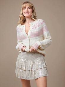 WESTFADE 春假音乐节亮片闪亮分层西部牛仔迷你裙 - 米色 - 查看 5