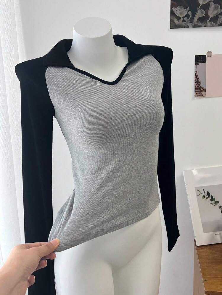 Women's Autumn Casual Color-Block Raglan Sleeve T-Shirt Long Sleeve Women Tops