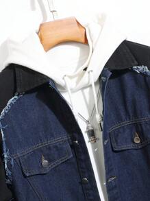 Manfinity Homme 休闲宽松牛仔外套，简约时尚，日常穿搭 - 彩色 - 查看 8