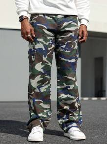 Manfinity Homme Plus Size Men's Pockets Camouflage Pattern Straight Loose Casual Jeans - Multicolor - View 6