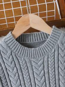 Tween Girls Crew Neck Sweater Dress, Fashion & Elegant Pullover Dress For Vacation, Autumn/Winter - Grey - View 3