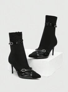 CUCCOO SZL Pointed Toe High Heel Sexy Strap Ankle Boots And Calf Boots, Sexy Party Date Night Shoes For Women, Christmas New Year - Black - View 8