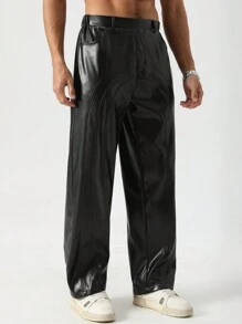 Manfinity EMRG Pantalones casuales minimalistas de moda para hombre, pantalones rectos de pierna larga para uso diario y salidas, regalo para esposo o novio
