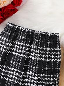 Váy mini kẻ caro dệt kim thường ngày cho bé gái mới biết đi & bé gái, thích hợp để mặc thường ngày - Đen và trắng - Xem 4