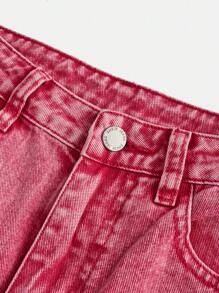 SHEIN Teen Girls' Fashionable Casual Ripped Side Pocket Loose Wide Leg Jeans - Pink - View 3