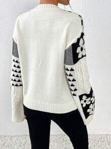 Chiquease Áo len nữ dày dặn, ấm áp, họa tiết hoa xoắn đen trắng, thích hợp mặc mùa thu đông. - Đen và trắng - Xem 2