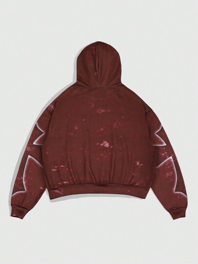 Goth Men's Letter Print Casual Hoodie With Pockets, Long Sleeve Sweatshirt